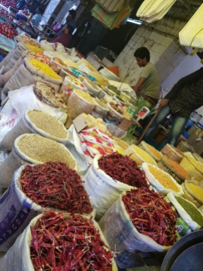 Pasta and other dry goods outside the market.