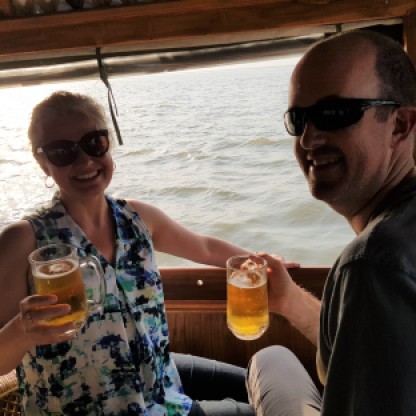 Enjoying beers on board